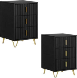 Set Of 2 Bedside Tables Side Table Nightstand With 3 Drawers Black,sobuy Fbt115-L-Schx2