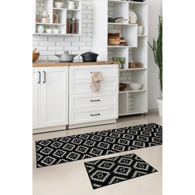 Melrose Deco Mat Black Aztec Runner Rug & Matching Floor Mat 57/230Cm & 57/40Cm - image 1