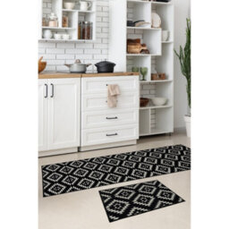 Melrose Deco Mat Black Aztec Runner Rug & Matching Floor Mat 57/230Cm & 57/40Cm - thumbnail 1