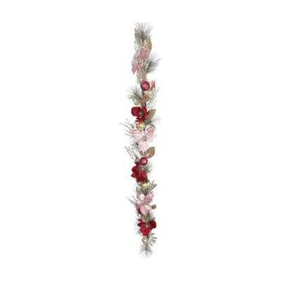 6Ft Grand Magnolia Poinsettia Christmas Garland
