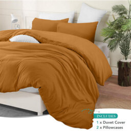 Bedlooms Ochre Cotton Duvet Cover Set, Breathable & Anti-Allergic Bedding Pack, King 230X220Cm - thumbnail 2