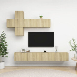 Berkfield 7 Piece Tv Cabinet Set Sonoma Oak Engineered Wood - thumbnail 1