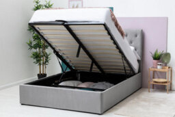 Parwich Grey Velvet Gas Lift Ottoman Bed Double 4Ft6 - thumbnail 4