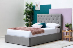 Parwich Grey Velvet Gas Lift Ottoman Bed Double 4Ft6 - thumbnail 1