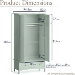 Christow Sage Double Wardrobe With Drawer 2 Door Bedroom Storage Furniture Cupboard - thumbnail 7