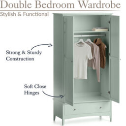 Christow Sage Double Wardrobe With Drawer 2 Door Bedroom Storage Furniture Cupboard - thumbnail 4