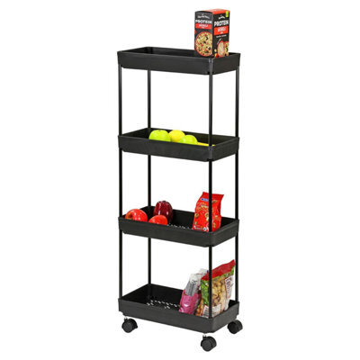 Rolling 4 Tier Utility Cart Mobile Storage Rack On Wheels For Kitchen Bathroom Bedroom Or Office Sturdy Iron Plastic Black - image 1