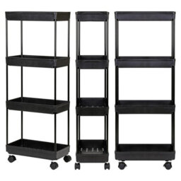 Rolling 4 Tier Utility Cart Mobile Storage Rack On Wheels For Kitchen Bathroom Bedroom Or Office Sturdy Iron Plastic Black - thumbnail 6