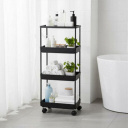 Rolling 4 Tier Utility Cart Mobile Storage Rack On Wheels For Kitchen Bathroom Bedroom Or Office Sturdy Iron Plastic Black - thumbnail 4
