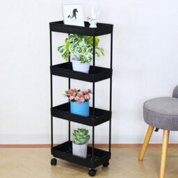 Rolling 4 Tier Utility Cart Mobile Storage Rack On Wheels For Kitchen Bathroom Bedroom Or Office Sturdy Iron Plastic Black - thumbnail 5