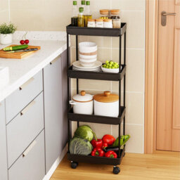 Rolling 4 Tier Utility Cart Mobile Storage Rack On Wheels For Kitchen Bathroom Bedroom Or Office Sturdy Iron Plastic Black - thumbnail 2