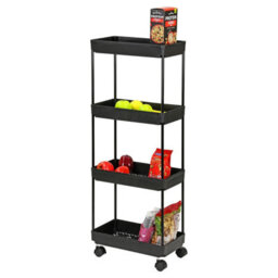 Rolling 4 Tier Utility Cart Mobile Storage Rack On Wheels For Kitchen Bathroom Bedroom Or Office Sturdy Iron Plastic Black