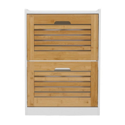 Wooden 2 Flip Drawers Shoe Cabinet Storage Cupboard Rack - image 1