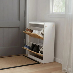 Wooden 2 Flip Drawers Shoe Cabinet Storage Cupboard Rack - thumbnail 3