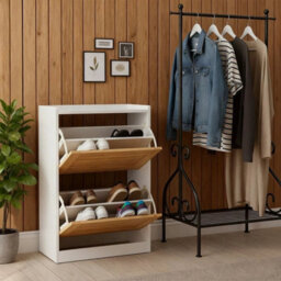 Wooden 2 Flip Drawers Shoe Cabinet Storage Cupboard Rack - thumbnail 6