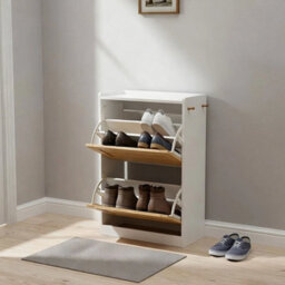 Wooden 2 Flip Drawers Shoe Cabinet Storage Cupboard Rack - thumbnail 4
