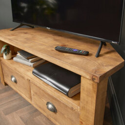 Off the Grain Corner Tv Stand With Drawers  Made From Solid Wood - 80Cm Rugger Brown Finsh - thumbnail 3