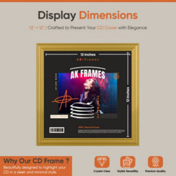 "12X12""  Gold Classic Vinyl Record Frame For 12 Inch Lp Album Covers - Elegant Wall Display - Ak Frames" - thumbnail 2