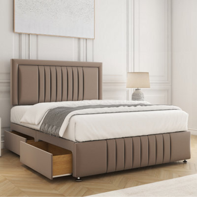 Bsspoke Lily Divan Bed Set Mink Plush Velvet 24Inch Headboard & Footboard & 2 Drawers Same Side & Mattress In All Sizes - image 1
