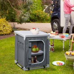 Outsunny Outdoor 2-Shelf Camping Cupboard Kitchen Station Cook Table Aluminum - thumbnail 1