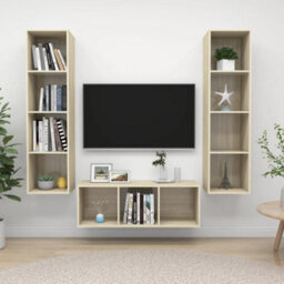Berkfield 3 Piece Tv Cabinet Set Sonoma Oak Engineered Wood - thumbnail 1
