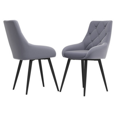 Darphe Set Of 2 Grey Velvet Metal Legs Button Upholstered Dining Chair, 49Cm W X 50Cm D X 88Cm H - image 1