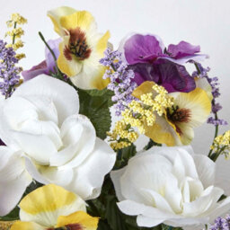 Homescapes Artificial Grave Flowers Set Of 2 Purple & Yellow Handcrafted Pansy & Roses Flowers In Grave Vases, 30 X 25 Cm - thumbnail 5