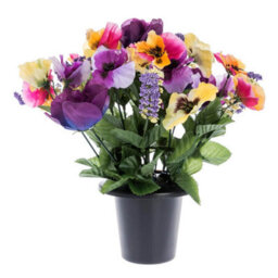 Homescapes Artificial Grave Flowers Set Of 2 Purple & Yellow Handcrafted Pansy & Roses Flowers In Grave Vases, 30 X 25 Cm - thumbnail 3