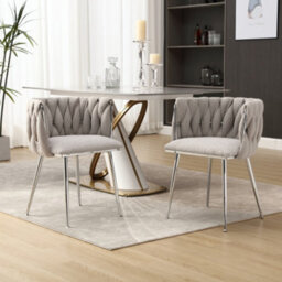 Gomyway Modern Hand Weaving Dining Chairs Set Of 2, Accent Chairs, Vanity Chairs For Dining Room (Gray Set Of 2)