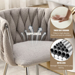 Gomyway Modern Hand Weaving Dining Chairs Set Of 2, Accent Chairs, Vanity Chairs For Dining Room (Gray Set Of 2) - thumbnail 3