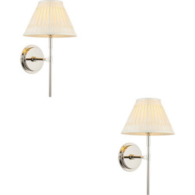 Loops 2 Pack Indoor Bright Nickel Plate Wall Light - Ivory Silk Shade - Dimmable 6W Led E14 - image 1