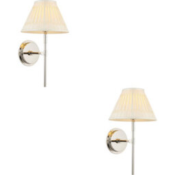 Loops 2 Pack Indoor Bright Nickel Plate Wall Light - Ivory Silk Shade - Dimmable 6W Led E14 - thumbnail 1