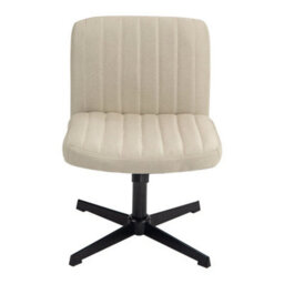 Beige Office Chair Fabric Padded Seat Armless Chair Swivel Mid-Back - thumbnail 1