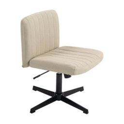 Beige Office Chair Fabric Padded Seat Armless Chair Swivel Mid-Back - thumbnail 3