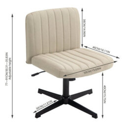 Beige Office Chair Fabric Padded Seat Armless Chair Swivel Mid-Back - thumbnail 2