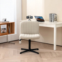 Beige Office Chair Fabric Padded Seat Armless Chair Swivel Mid-Back - thumbnail 5