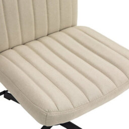 Beige Office Chair Fabric Padded Seat Armless Chair Swivel Mid-Back - thumbnail 4