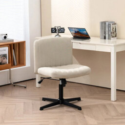 Beige Office Chair Fabric Padded Seat Armless Chair Swivel Mid-Back - thumbnail 6