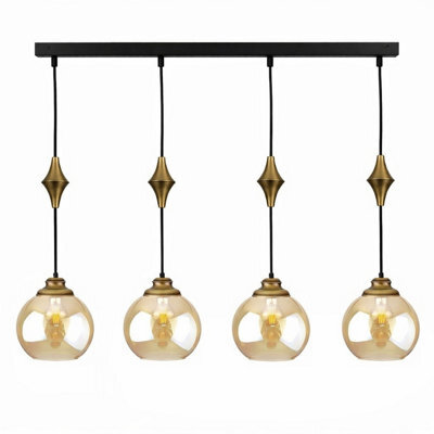 Luminosa Lighting Luminosa Astoria Bar Pendant Ceiling Light Black, Gold Amber Glass Shade 4X E27 - image 1