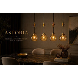 Luminosa Lighting Luminosa Astoria Bar Pendant Ceiling Light Black, Gold Amber Glass Shade 4X E27 - thumbnail 4