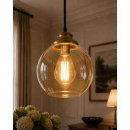 Luminosa Lighting Luminosa Astoria Bar Pendant Ceiling Light Black, Gold Amber Glass Shade 4X E27 - thumbnail 3