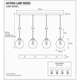 Luminosa Lighting Luminosa Astoria Bar Pendant Ceiling Light Black, Gold Amber Glass Shade 4X E27 - thumbnail 5