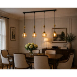 Luminosa Lighting Luminosa Astoria Bar Pendant Ceiling Light Black, Gold Amber Glass Shade 4X E27 - thumbnail 2
