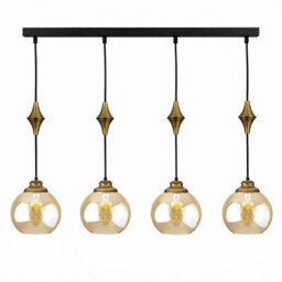 Luminosa Lighting Luminosa Astoria Bar Pendant Ceiling Light Black, Gold Amber Glass Shade 4X E27 - thumbnail 1