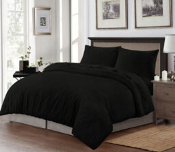 Homes & Linen Super Soft Brushed Microfiber Embossed Stripe Black Duvet Cover Set With Pillowcases