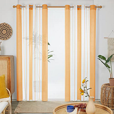 Deconovo Yarn-Dyed Voile Curtains Semi Transparent Net Curtains Sheer Curtains, 55 X 90 Inch Yellow Borwn 2 Panels - image 1