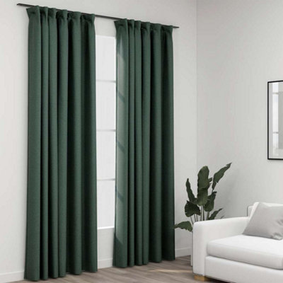 Berkfield Linen-Look Blackout Curtains With Hooks 2 Pcs Green 140X225 Cm - image 1