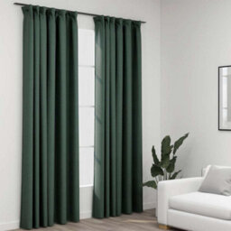 Berkfield Linen-Look Blackout Curtains With Hooks 2 Pcs Green 140X225 Cm