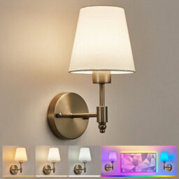 Harper Living Set Of 2 Battery Wall Lights, Fabric Lamps With Rechargeable Bulbs, Remote, 3 Cct & 9 Rgb, Satin Nickel - thumbnail 2