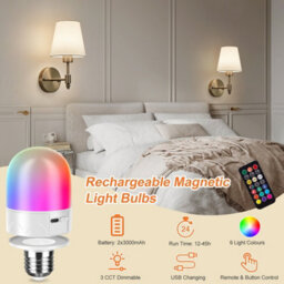 Harper Living Set Of 2 Battery Wall Lights, Fabric Lamps With Rechargeable Bulbs, Remote, 3 Cct & 9 Rgb, Satin Nickel - thumbnail 5